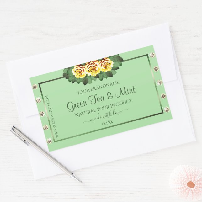 Chic Sage Vert produit Étiquettes Jaune Roses Bijo (Enveloppe)