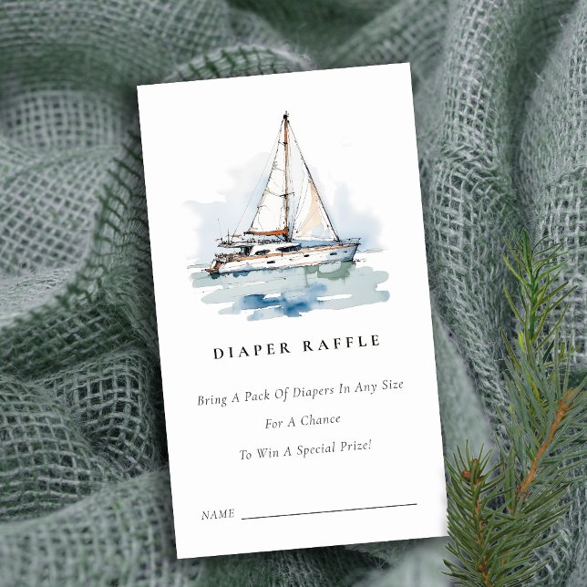 Chic Sailboat Seascape Windeln Raffel Brautparty Begleitkarte (Von Creator hochgeladen)