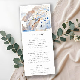 Chic Santorini Greece Watercolor Wedding Menu Card Einladung