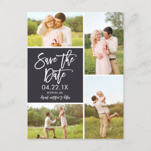 Chic Save the Date 4-Foto Collage Ankündigungspostkarte