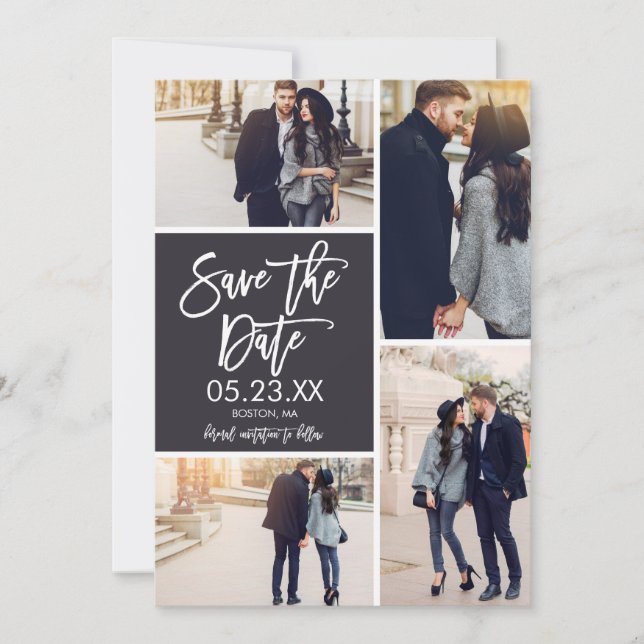 Chic Save the Date 4-Foto Collage Card (Vorderseite)