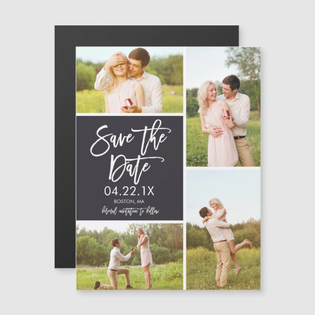 Chic Save the Date 4-Foto Collage Magnet (Vorne/Hinten)