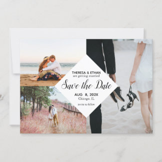 Chic Save the Date Foto Collage Wedding Einladung