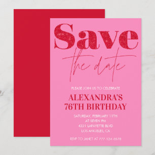 Chic Save the Date Red Pink 76. Geburtstag Einladung