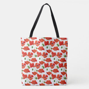 Chic Scarlet Field Poppies Blumenmuster auf Weiß Tasche