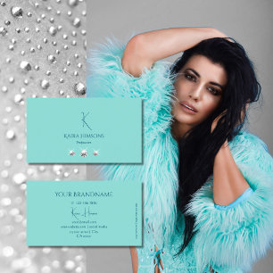 Chic Schlicht Aquamarin mit Monogram und Jewels St Visitenkarte