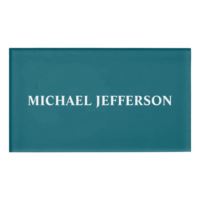 Chic Schlicht dunkle Aquamarine Farbe Personalisie Namenschild (Vorderseite)