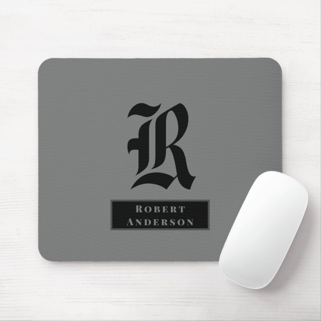 Chic Schlicht Grau und Schwarz Classic Monogram Mousepad (Mit Mouse)
