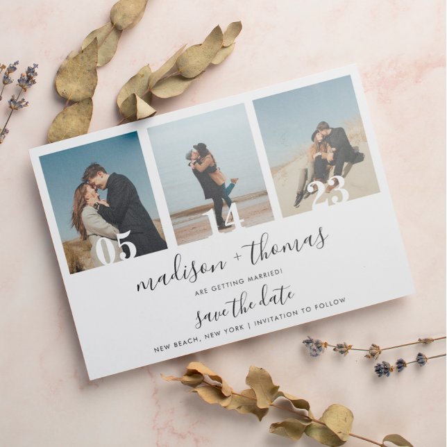 Chic Schlicht Script 3 Foto Wedding Save the Date Magneteinladung (Von Creator hochgeladen)