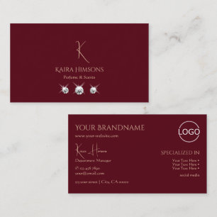 Chic Schlicht Wine Red mit Monogram Logo und Juwel Visitenkarte