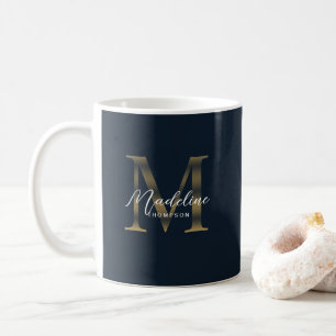 Chic Schrift Metallisches Navy Blau Gold Monogramm Kaffeetasse