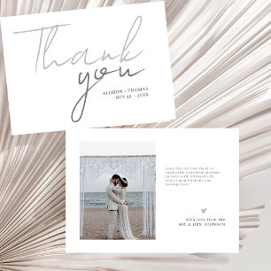 Chic Schrift Minimalistisch Foto Hellgrau Hochzeit Dankeskarte