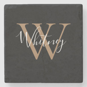 Chic Schrift Name Monogramm Schwarz Gold Steinuntersetzer
