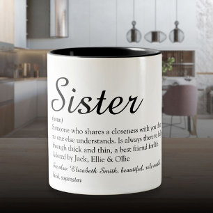 Chic Schrift Schwarz-Weiß Coole Schwester Definiti Zweifarbige Tasse