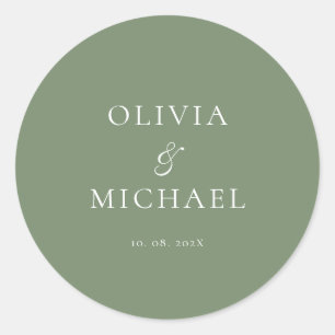Chic Schriftart Sage Grün Minimalistische Hochzeit Runder Aufkleber