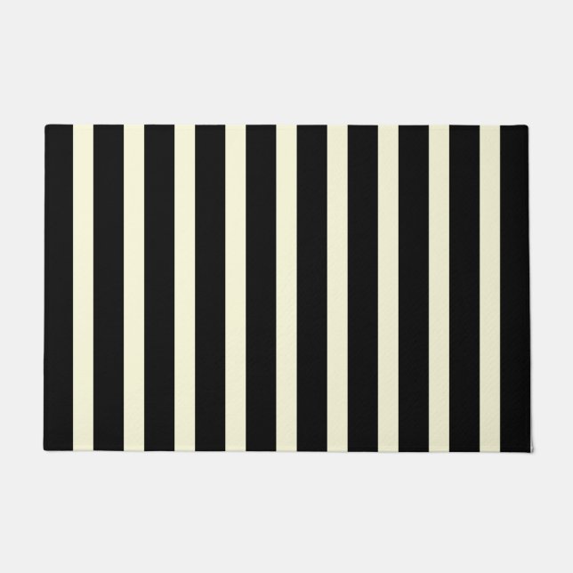 Chic Schwarz cremefarbene Streifen Streifen Muster Fußmatte (Vorderseite)