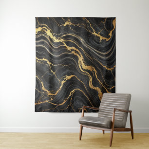 Chic Schwarz & Gold Metallisch Marmor Look Glamour Wandteppich