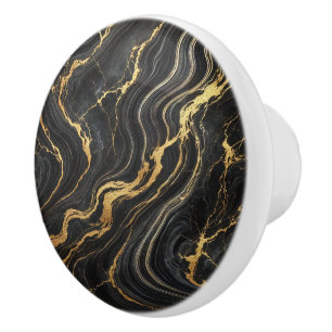 Chic Schwarz & Gold Metallisch Marmor-Optik Glamou Keramikknauf