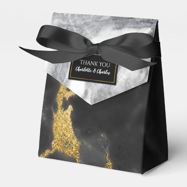 Chic Schwarz-weiß and Gold Marble Fevor Box Geschenkschachtel (Vorderseite)