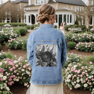 Chic Schwarz-Weiß-Aquarellfarben-Blumengemälde Jeansjacke
