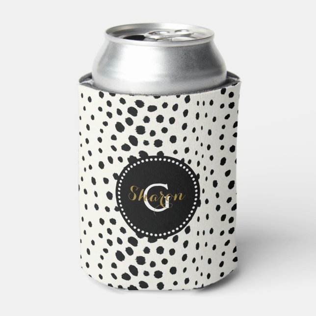 Chic Schwarz-weiß Cheetah Printmuster Monogramm Dosenkühler (Kanne Vorderseite)