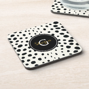 Chic Schwarz-weiß Cheetah Printmuster Monogramm Getränkeuntersetzer