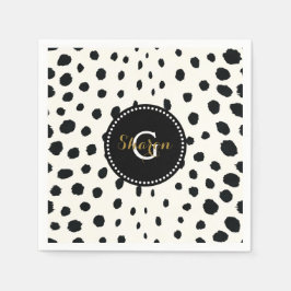 Chic Schwarz-weiß Cheetah Printmuster Monogramm Serviette