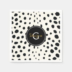 Chic Schwarz-weiß Cheetah Printmuster Monogramm Serviette
