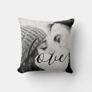 Chic Schwarz-weiß Couple Foto Script Liebe Kissen