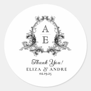 Chic Schwarz-weiß Custom Monogram Wedding Sticker