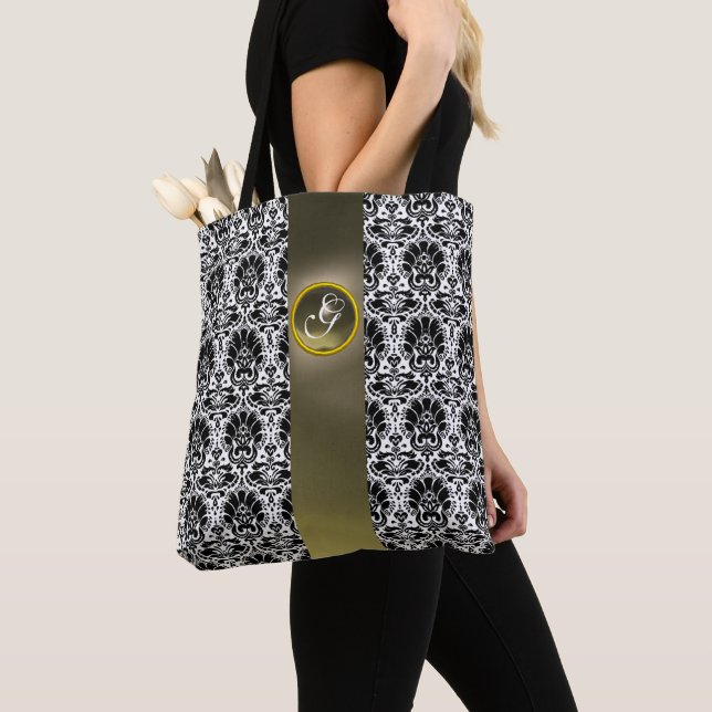 CHIC SCHWARZ-WEISS DAMASK GRAY GEM MONOGRAM TASCHE (Von Nahem)