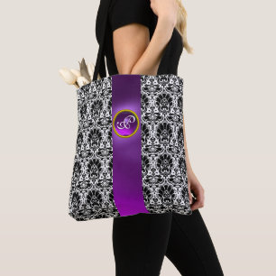 CHIC SCHWARZ-WEISS DAMASK,LILA GEMSTONE MONOGRAMM TASCHE