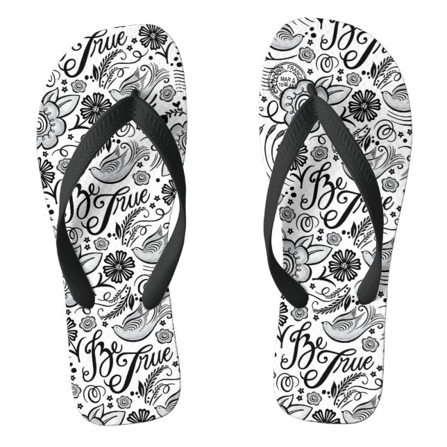 Chic Schwarz-weiß Floral Muster Flip Flops (Fußbett)