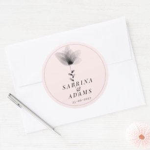 Chic Schwarz-weiß Floral Wedding Runder Aufkleber