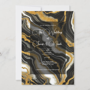 Chic Schwarz Weiß Gold Marmor Look Glam Hochzeit Einladung