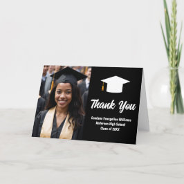 Chic Schwarz-weiß Graduate Foto Abschluss geklappt Dankeskarte