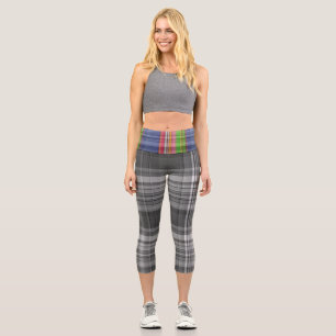 Chic Schwarz-weiß Gray Blue Pink Green Tartan Kari Capri Leggings