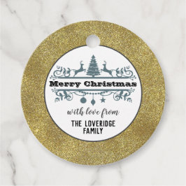 Chic Schwarz-weiß Gray Frohe Weihnachten Gold Glit Geschenkanhänger