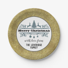 Chic Schwarz-weiß Gray Frohe Weihnachten Gold Glit Pappteller