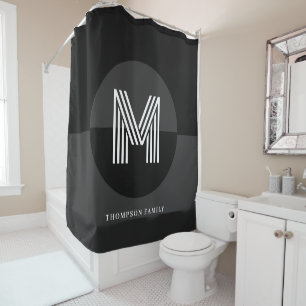Chic Schwarz-weiß Gray Geometric Modern Monogram Duschvorhang