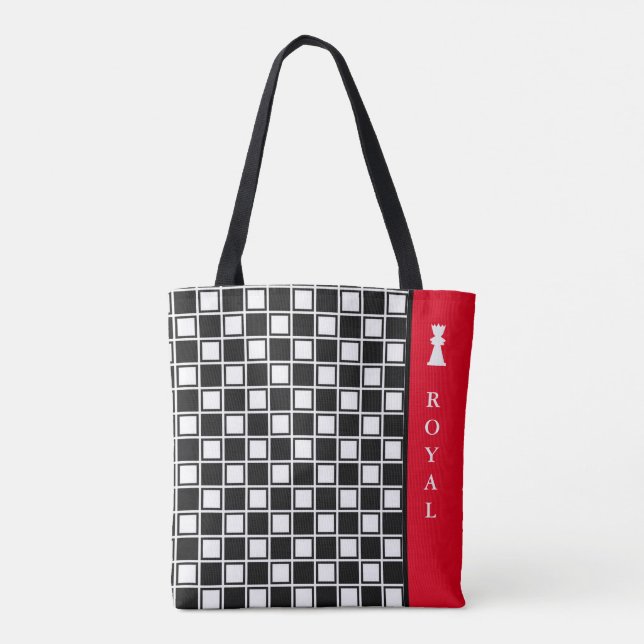 Chic, schwarz & weiß, kariert & kalligrafisch tasche (Rückseite)
