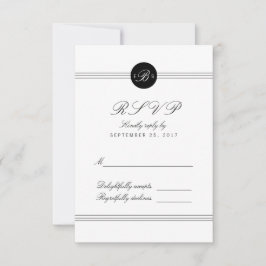 Chic Schwarz-weiß Monogram Response RSVP Card Karte