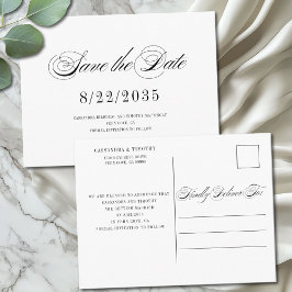 Chic Schwarz-weiß Script Wedding Save the Date Postkarte