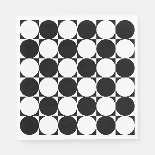 Chic Schwarz-weiß Seventies Circles Squares-Muster Serviette (Vorderseite)