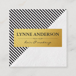 Chic Schwarz-weiß Stripes Imitate Metallic Gold Quadratische Visitenkarte