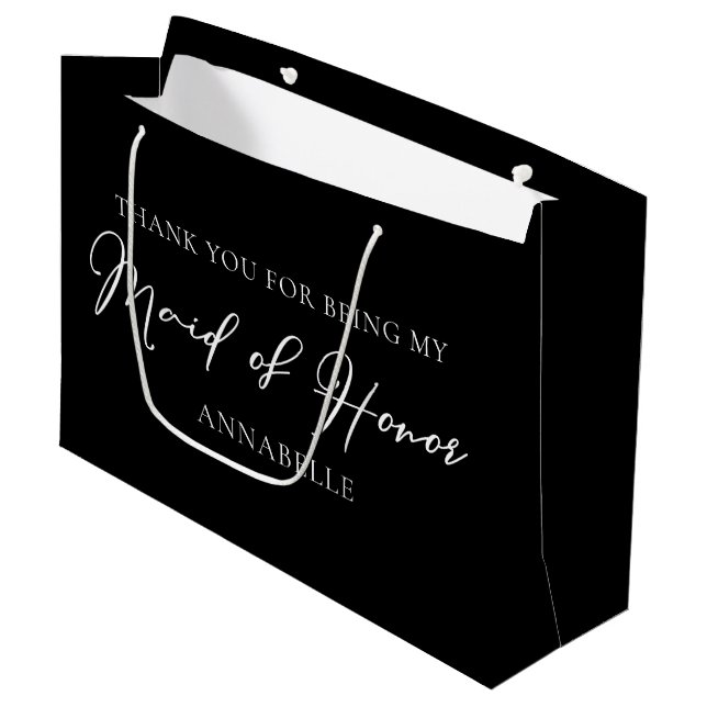 Chic Schwarz-weiß Wedding Custom Trauzeugin Große Geschenktüte (Vorderseite Schrägansicht)