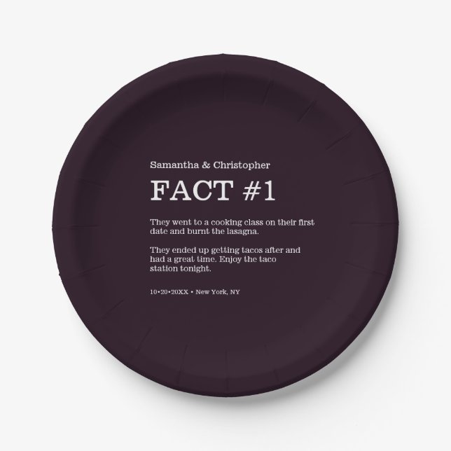Chic Schwarz-weiß Wedding Fact Napkins Papierplatt Pappteller (Vorderseite)