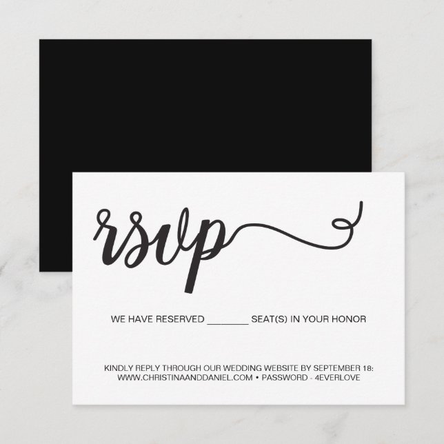 Chic Schwarz-weiß Wedding Sitze reserviert RSVP Karte (Vorne/Hinten)