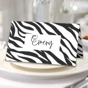 Chic Schwarz-weiß zebra print safari Geburtstagspa Platzkarte