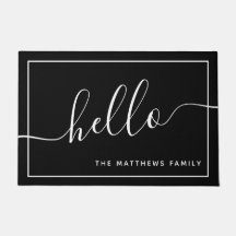 Chic Schwarz-weißes Skript Hallo Familienname Will